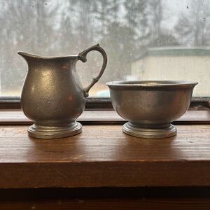 Vintage Pewter Creamer and Sugar Bowl Set